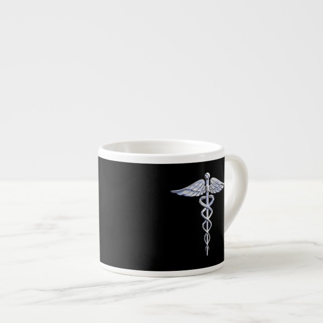 Tasse Expresso Chrome Comme Caduceus Symbole Médicale (Devant droit)