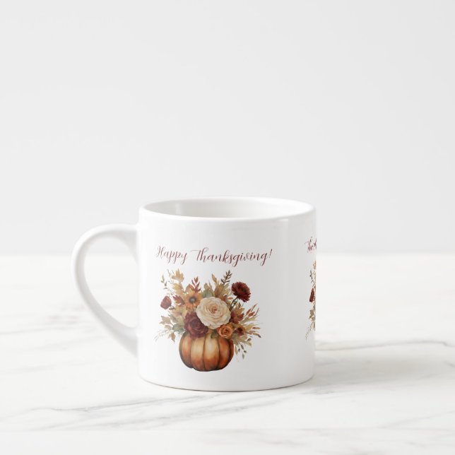 Tasse Expresso Citrouille aquarelle et fleurs (Gauche)