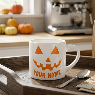Tasse Expresso Citrouille Halloween Orange Personnalisée Votre No