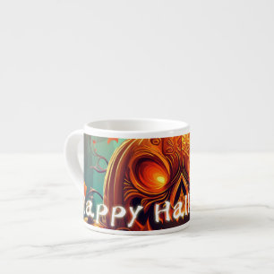 Tasse Expresso Citrouille orange effrayant avec visage, Halloween