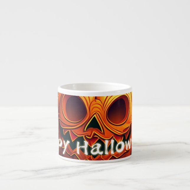Tasse Expresso Citrouille orange effrayante avec visage, Hallowee (Devant)
