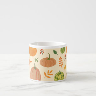 Tasse Expresso Citrouille vert et orange, motif sans soudure.
