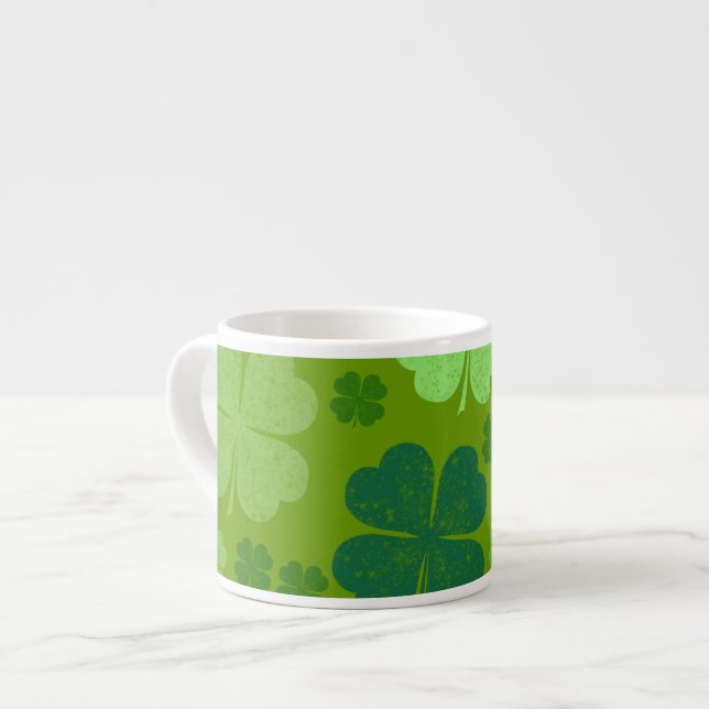 Tasse Expresso Clovers verts, Lucky Clovers, Saint Patrick's Day (Devant gauche)