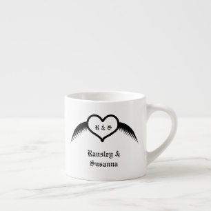 Tasse Expresso Coeur ailé gothique Mariage Personnalisé Monogramm