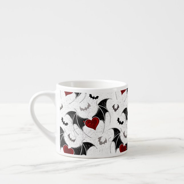 Tasse Expresso Coeur d'Halloween avec ailes de chauve-souris noir (Gauche)