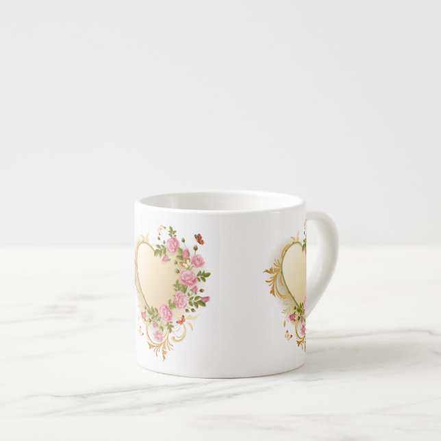 Tasse Expresso Coeur d'or Rose en cascade (Devant droit)