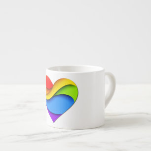 Tasse Expresso Cœur en forme de SlipperyJoe arc-en-ciel rouge ora
