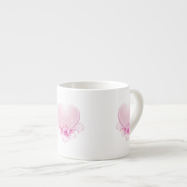 Tasse Expresso Coeur vintage et rose Rose (Devant droit)