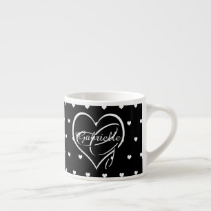 Tasse Expresso Coeurs blancs mignons sur le nom de coeur noir Mon