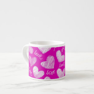 Tasse Expresso Coeurs Blancs Rose mignon avec script d'amour