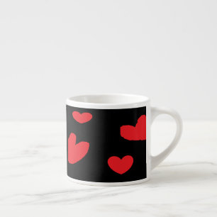 Tasse Expresso Coeurs d'amour rouge sur noir