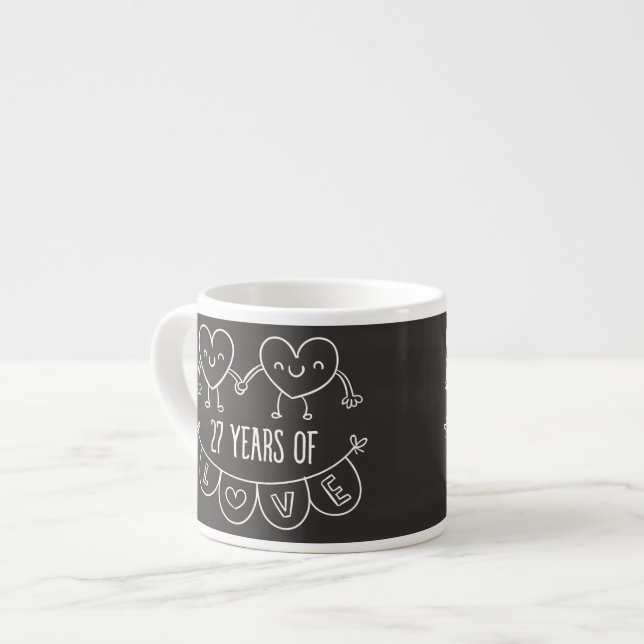Tasse Expresso Coeurs de calèche-cadeaux du 27e anniversaire (Devant gauche)