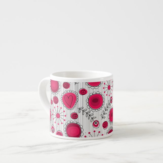 Tasse Expresso Coeurs et fleurs blancs et rouges blancs (Devant gauche)