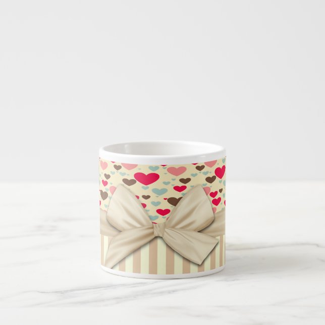 Tasse Expresso Cœurs mignons  rayures et nœud (Devant)