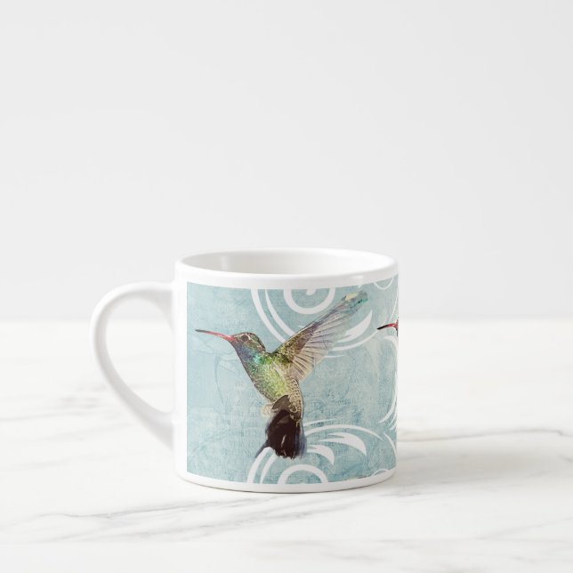 Tasse Expresso Colibri à l'Arrière - plan fleuri (Gauche)