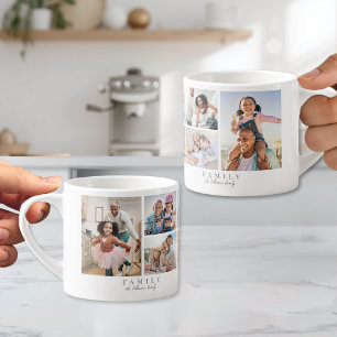 Tasse Expresso Collage de photos de famille avec nom personnalisé