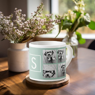Tasse Expresso Collage de photos - Monogramme personnalisé - Vert