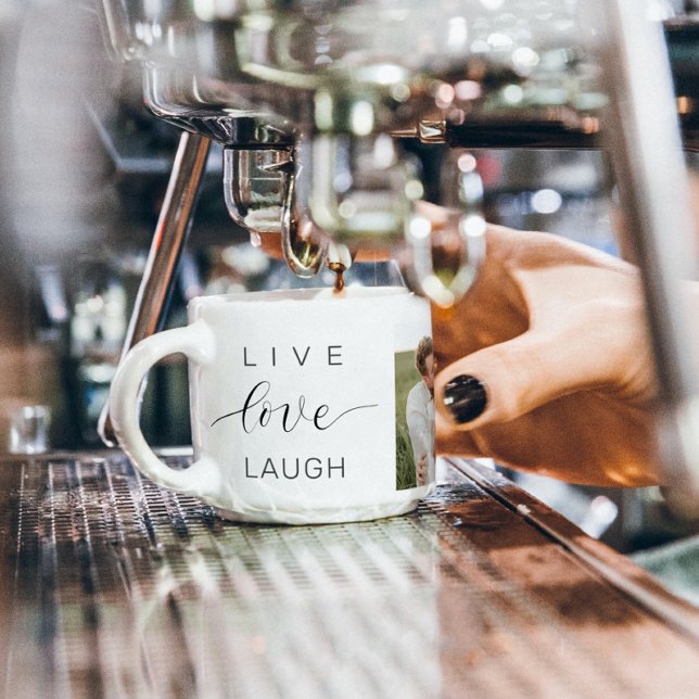 Tasse Expresso Collage moderne Couple Photo & Live Love Laugh Cad (Créateur téléchargé)