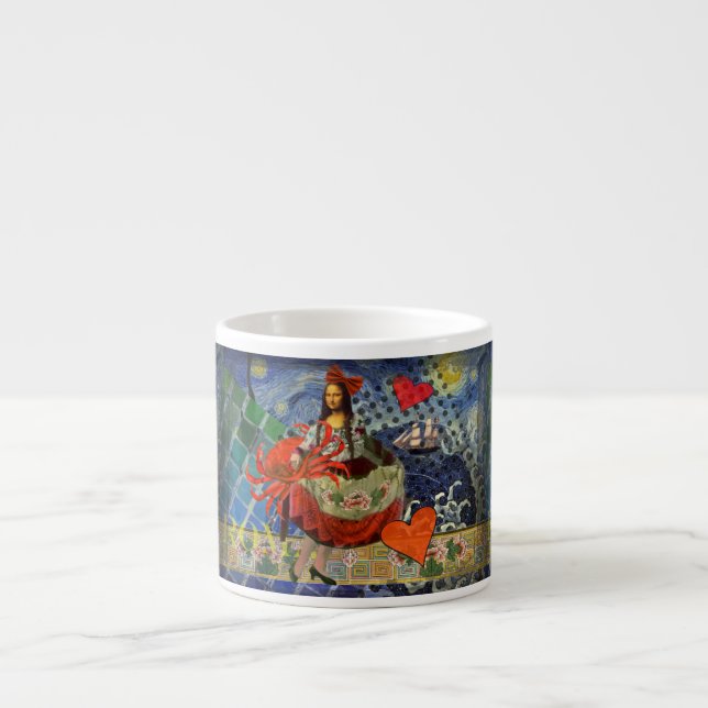 Tasse Expresso Collage Nuit étoilée de Mona Lisa : Surréalisme fa (Devant)