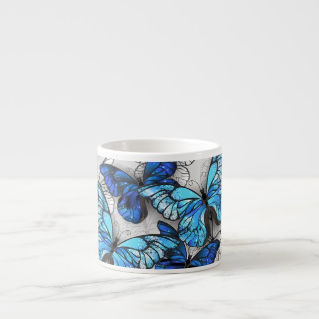 Tasse Expresso Composition de papillons blancs et bleus (Devant)