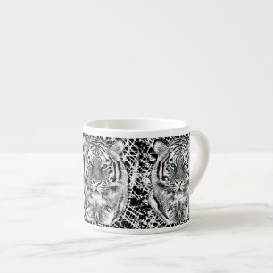 Tasse Expresso Conception noire et blanche de tigre d'yeux bleus