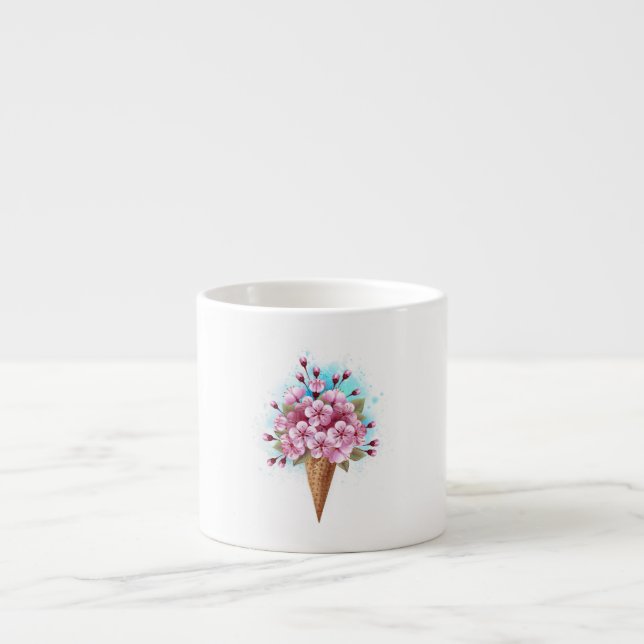 Tasse Expresso Cône rose Sakura crème glacée gaufre (Devant)