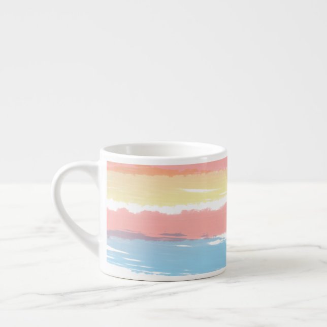 Tasse Expresso Coral bleu rose jaune Aquarelle rayures (Gauche)