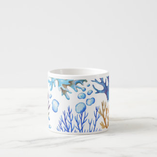 Tasse Expresso Coraux dessinés à la main : motif sous-marin.