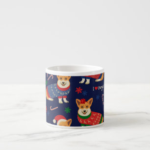 Tasse Expresso Corgis de Noël : Illustration Vintage festive.
