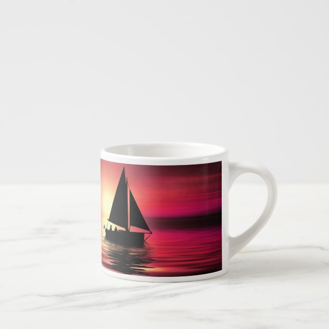 Tasse Expresso Coucher de soleil, Mer, Bateau à voile (Droite)