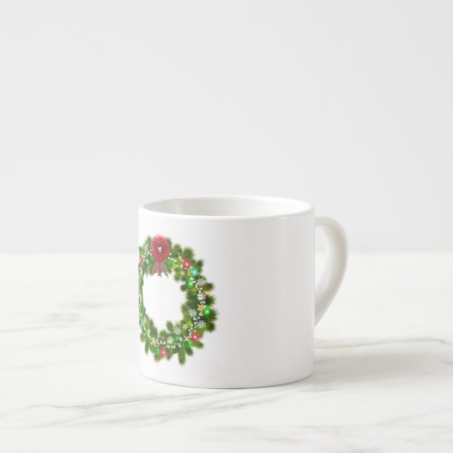 Tasse Expresso Couronne de Noël décorée festive (Devant droit)
