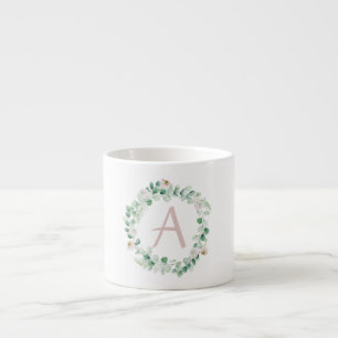 Tasse Expresso Couronne de pivoine de printemps avec lettre perso