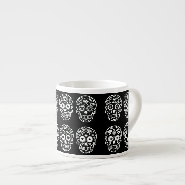 Tasse Expresso Crâne à sucre noir et blanc (Devant droit)