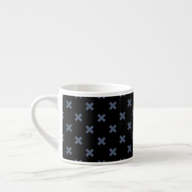 Tasse Expresso Crochets bleu-gris sur noir (Gauche)