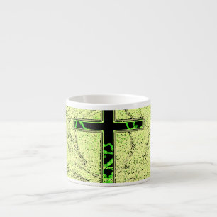 TASSE EXPRESSO CROIX NOIRE ET VERTE AVEC ARRIÈRE - PLAN EN MARBRE