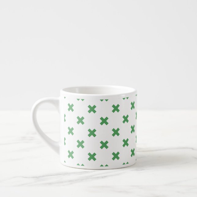 Tasse Expresso Croix verte coutures sur blanc (Gauche)