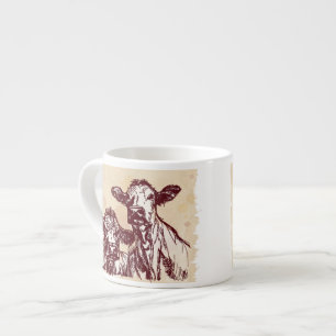 Tasse Expresso Croquis d'aspiration de main de deux vaches et cru
