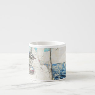 Tasse Expresso Croquis de voilier surfant par la mer