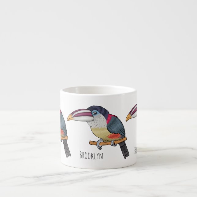 Tasse Expresso Curl crested aracari bird cartoon (Devant)