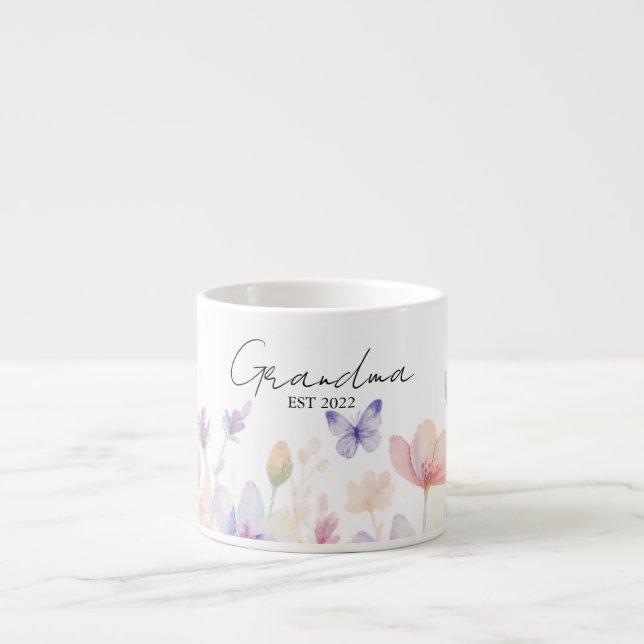 Tasse Expresso Custom Grandma Est. Year -  Flower and Butterfly  (Devant)
