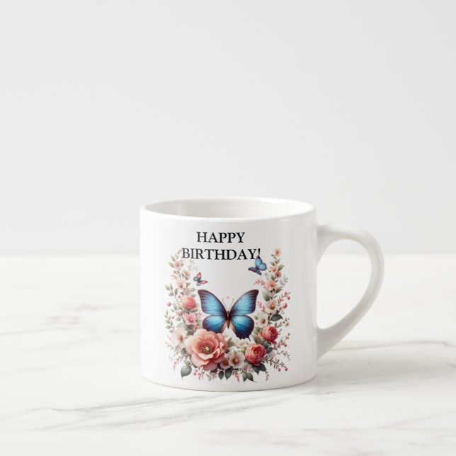 Tasse Expresso Customizable Blue Butterfly Floral Art-96279 (Droite)