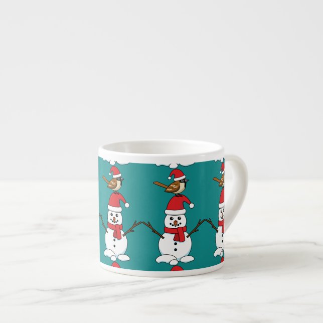 Tasse Expresso Cute Bruant sur Snowman (Devant droit)