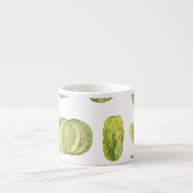 Tasse Expresso Cute Cactus, Aquarelle Décor Sans Couleur. (Devant)