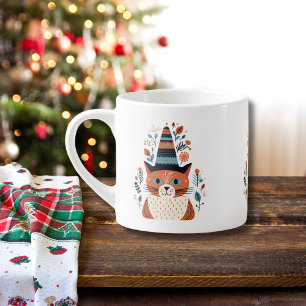 Tasse Expresso Cute Chat Scandinave Folk Art Noël