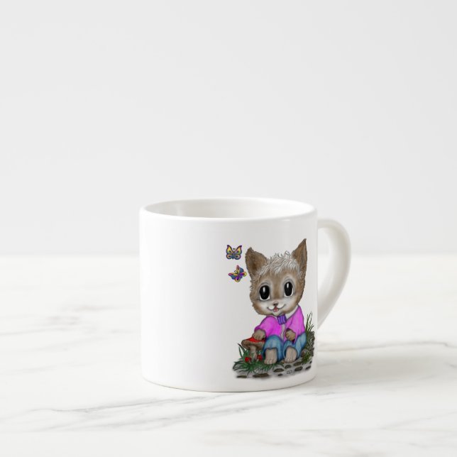 Tasse Expresso Cute Kitty Chat et Papillon (Devant droit)