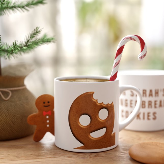 Tasse Expresso Cute pain d'épices homme biscuit Noël (A happy gingerbread man espresso cup with space for your name. Was it you who took a bite out of him)