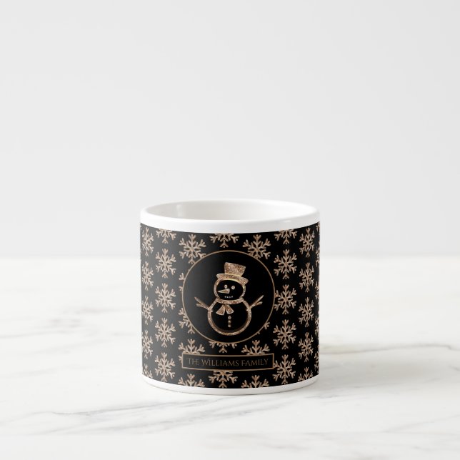 Tasse Expresso Cute Snowman Snowflakes Motif Black Gold hiver (Devant)