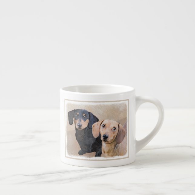 Tasse Expresso Dachshund (Smooth) Peinture - Art Chien original (Droite)