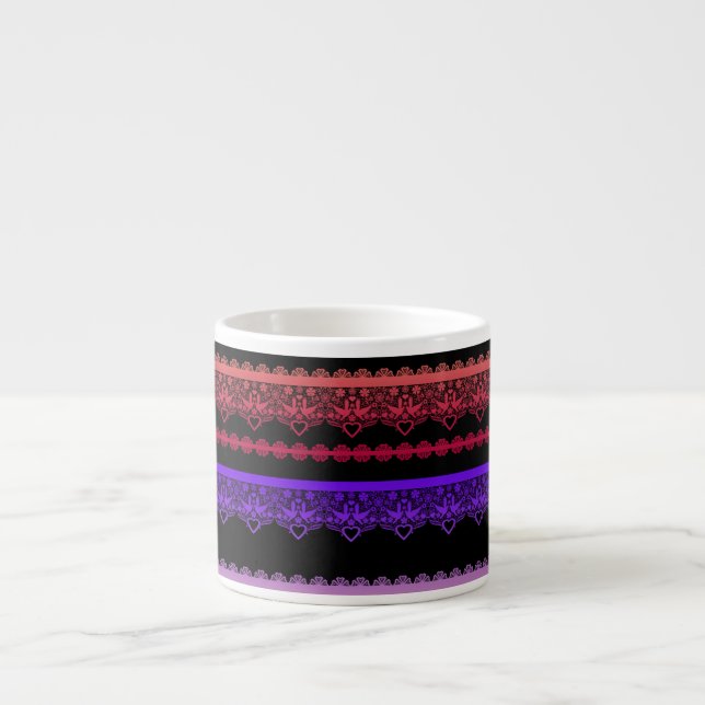 Tasse Expresso Dentelle multicolore sur fond noir (Devant)