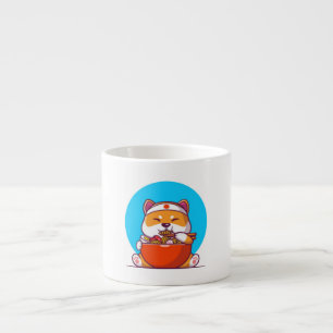 Tasse Expresso Dessin animé de Shiba Inu mignon mangeant des noui